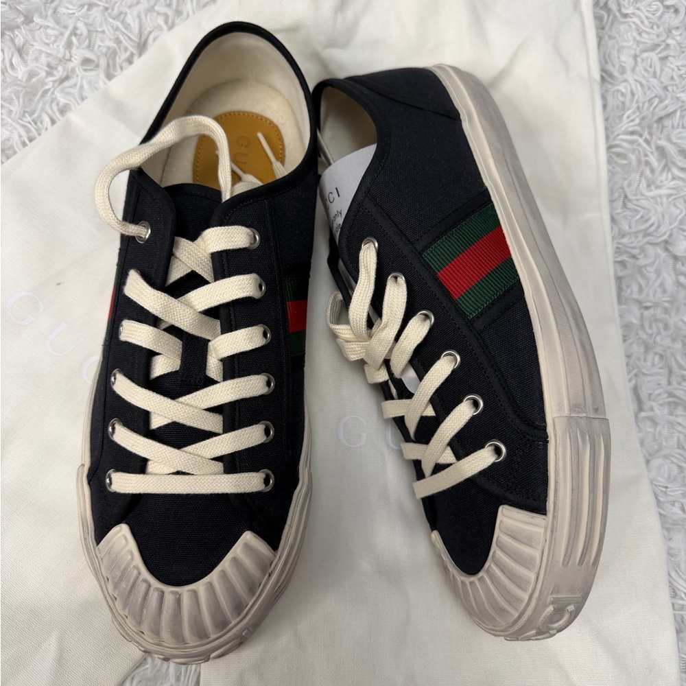 Gucci Web Stripe Black Canvas Sneakers UK 8.5